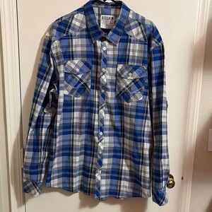 Blue and White Checkered Men's Casual Shirt